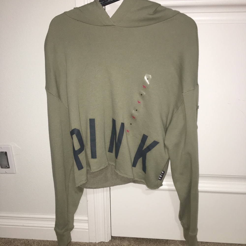 Olive Green Cropped Hoodie with Laced Sleeves